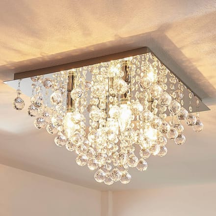 Lindby - plafondlamp - 5lichts - Metaal, acryl - H: 27 cm - E14 - chroom, helder