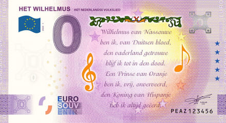 0 Euro biljet 2020 - Het Wilhelmus KLEUR