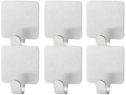 Set van 6 vierkante zelfklevende haken van roestvrij staal Fackelmann Tecno