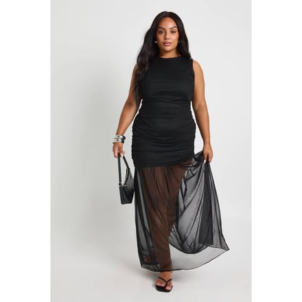 boohoo Dames Plus Gerimpelde Taille Transparante Rok Maxi-jurk | Black | Maat: 26