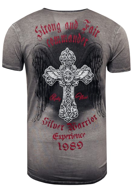 V-hals T-shirt met print aan de zijkant