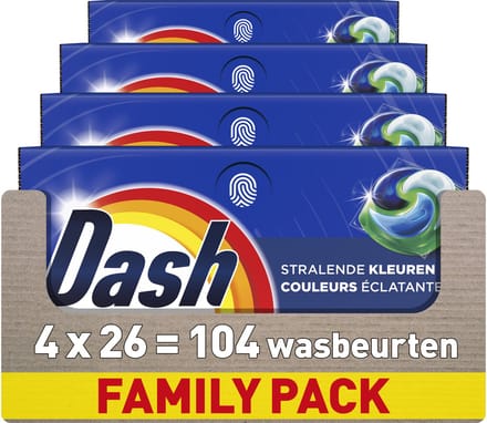 Dash Wasmiddel Pods® - Stralende Kleuren - 4 x 26 Wassen