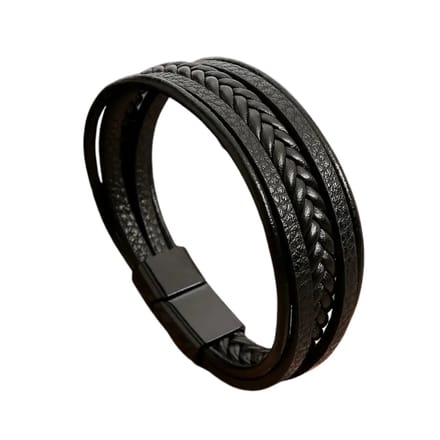 Nivard Armband - Staal - Nep Zilver - Heren - Zwart