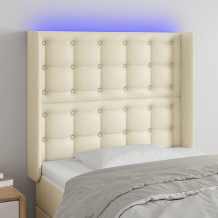 vidaXL - Hoofdbord - LED - 83x16x118/128 - cm - kunstleer - crèmekleurig