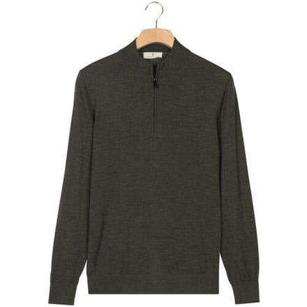 Thomas Maine Trui Half Zip Single Knit Merino Wool Donker Groen / male