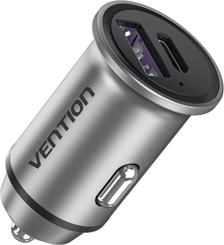 Vention Two-Port USB A+C(18/20) Car Charger Gray Mini Style Aluminium Alloy Type
