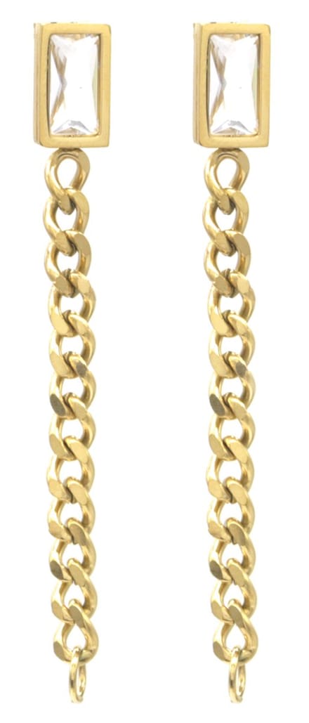 Oorbellen - Kraal en Ketting - RVS - 7 cm - Goudkleurig en Wit
