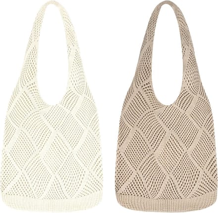 Boho Gehaakte Zomer Tas, Dubbele Set Draagtas, Lichte Mesh Strandtas voor Vrouwen