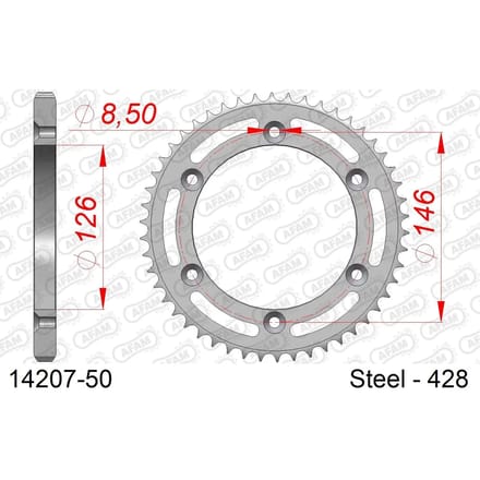 Stalen tandwiel Afam 428 50 dents