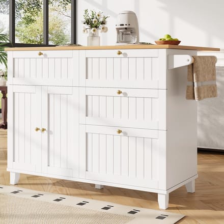 Gutent Buffet - Dressoir - Met Houtnerf Buitenkant - Met Opbergruimte - Kast met Rekfunctie - Wit