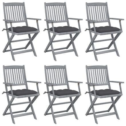 vidaXL - Inklapbare - stoelen - 6 - st - met - kussens - massief - acaciahout