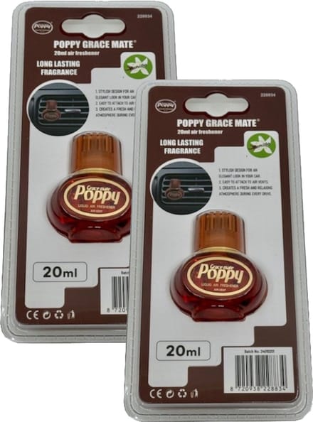 Mini Poppy Grace Mate – Vent Clip Auto Luchtverfrisser – Vanille – 20 ml – Set van 2 stuks