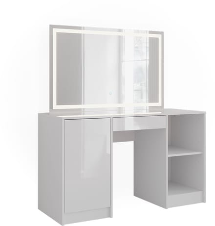 Vicco Sherry Kaptafel met licht – 128.2 cm met LED-spiegel Wit/wit hoogglans