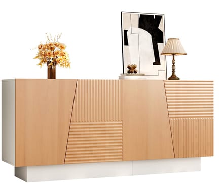 Dressoir - 4 Deuren - Geometrisch Ribbeldesign met Verstelbare Planken - Hout - Naturel