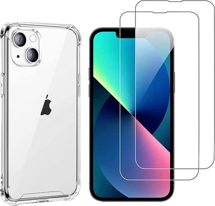 Hoesje voor iPhone 14 Plus backcover Shockproof siliconen Transparant en 2 stuks Screenprotector Gehard Glas