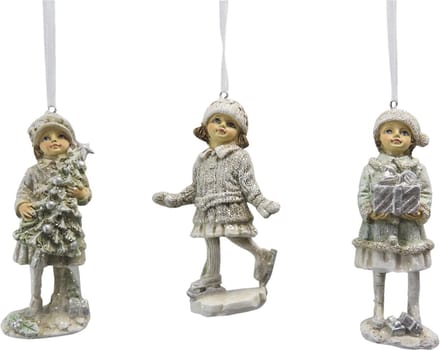 Clayre & Eef Kersthanger set van 3 Kind 12 cm Beige Groen Kunststof Kerstdecoratie