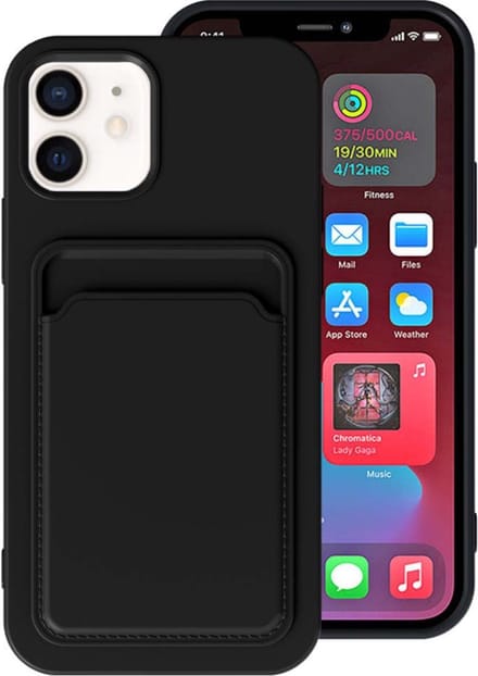 Smartphonica iPhone 12 Mini siliconen hoesje met pashouder - Zwart geschikt voor iPhone 12 Mini