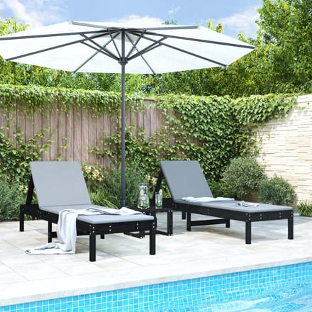 vidaXL - Ligbedden - 2 - st - 199,5x60x74 - cm - massief - grenenhout - zwart
