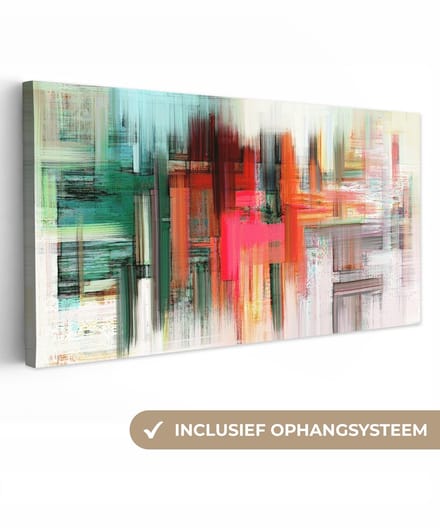 Canvas - Olieverf - Schilderij - Abstract - Kunst - Kleuren - 80x40 cm - Muurdecoratie - Interieur