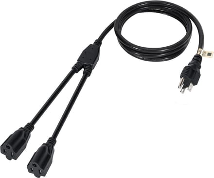 2-weg netsnoer splitskabel – 1,8 meter – 3-polig – 1 naar 2 – UL-gecertificeerd – 16 AWG – 13A 125V – zwart