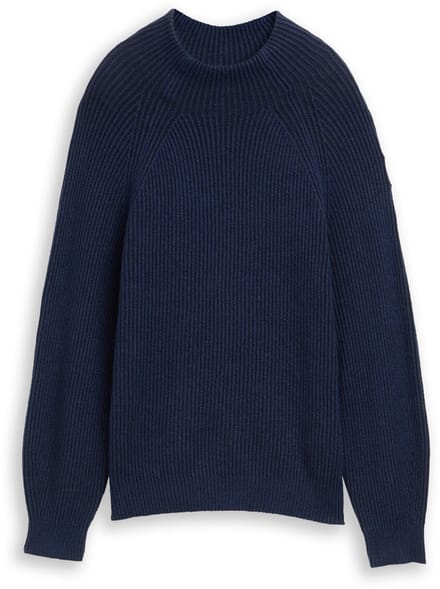 Tom Tailor - Losvallende gebreide trui met opstaande kraag - Maat L - blue rib structure