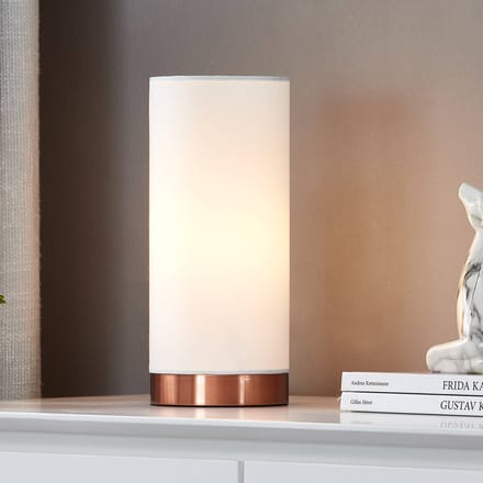 Lindby - Tafellamp- met dimmer - 1licht - stof, metaal - H: 26 cm - E14 - wit, gesatineerd koper