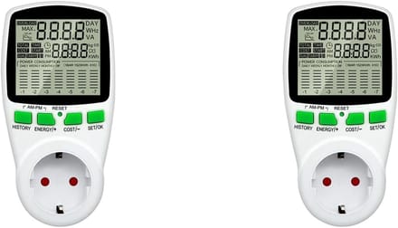 Energymeter Set - Stroomverbruik Meter - Energie Besparen - Dubbel LCD Display - 2 Stuks - Wit