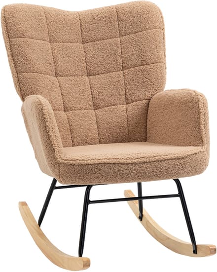 HOMCOM - Schommelstoel - met Fleece Look - Armleuningen - Bruin