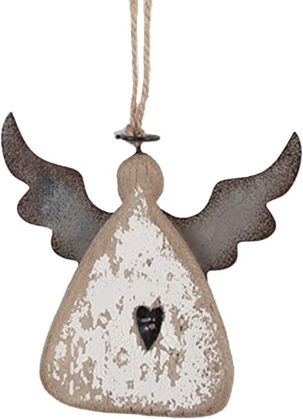 Clayre & Eef Decoratie Hanger Engel 10x2x10 cm Bruin Wit Hout
