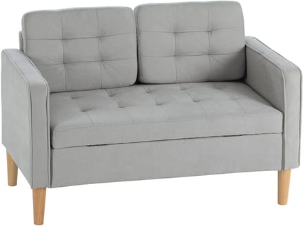 HOMCOM-2 Sitzer Sofa-Samt, Gummiholz-117B x 62T x 78H cm-Hellgrau