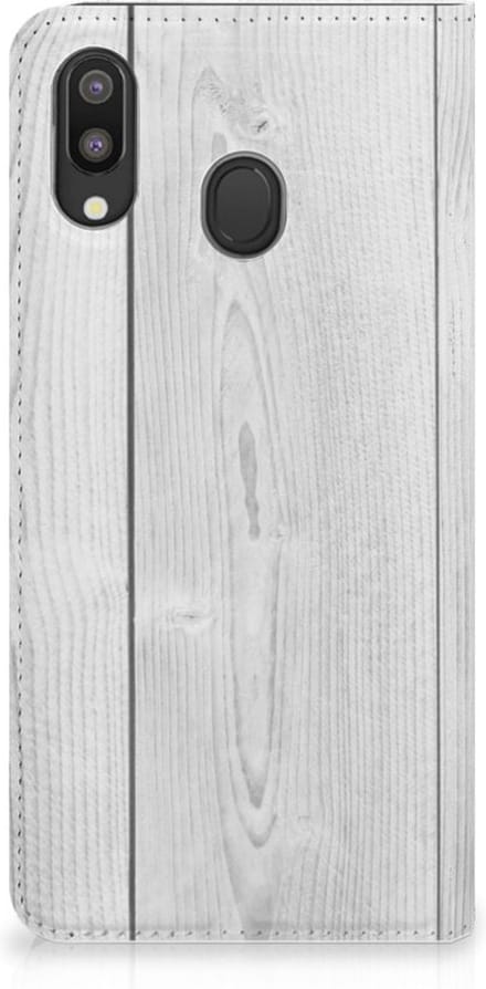 Samsung Galaxy M20 Book Wallet Case White Wood