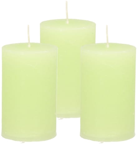 Atmosphera Stompkaars - 3x - lime groen - 5 x 8 cm - klein rustiek model - cilinderkaars - kaars