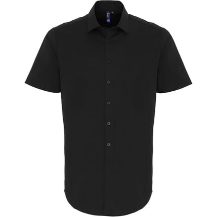Premier Heren Poplin Stretch Overhemd met Korte Mouwen (Zwart)