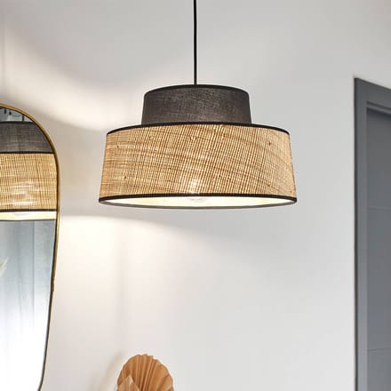 COREP Hanglamp Mallorca, zwart/naturel Ø 38 cm, stof/bast