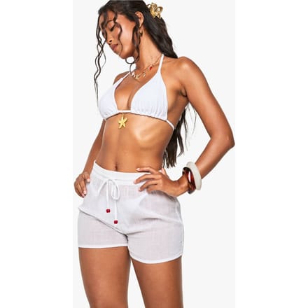 boohoo Dames Met kralen versierde katoenen strandshorts | Wit | Maat: Medium