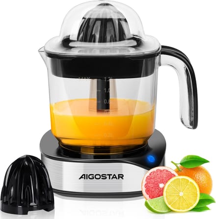 Aigostar Citruspers - Citruspers electrisch - 1.2L - 40W - Zwart/Zilver - Juicy