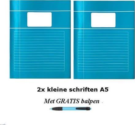Schriften klein A5 lijntjes - Met Kantlijn - Set van 2 stuks - Aquablauw - Met GRATIS balpen