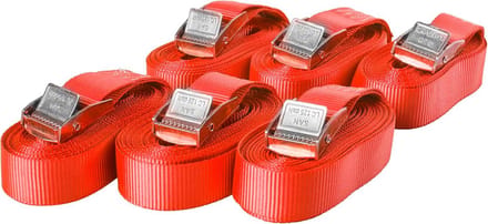 Spanbanden met klemsluiting set van 6 - Belastbaar tot 250 kg, 5 m lang en 25 mm breed