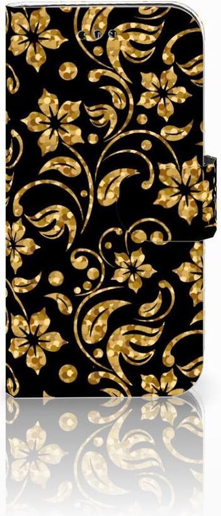 Book Case voor Samsung Galaxy A3 2017 Hoesje Gouden Bloemen