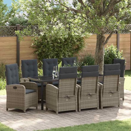 vidaXL - Tuin - Eettafel - Set - 9 - st - Grijs - poly - rattan