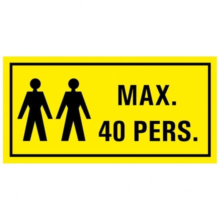 Waarschuwing, max. 40 personen tekststicker 300 x 150 mm