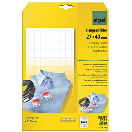 Sigel Hangetiket 27x40mm 200g 1470 - stuks voor prijskaartjes