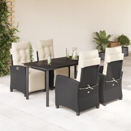 vidaXL - 5-delige - Tuinset - met - kussens - poly - rattan - zwart