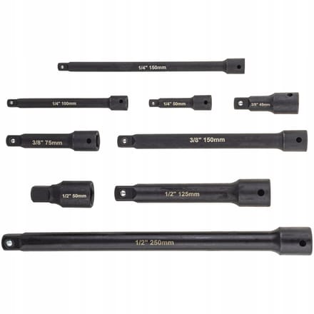 Silver Impact Uitbreidingsset - 9 stuks - Chroom-Vanadiumstaal - 1/4", 3/8", 1/2"