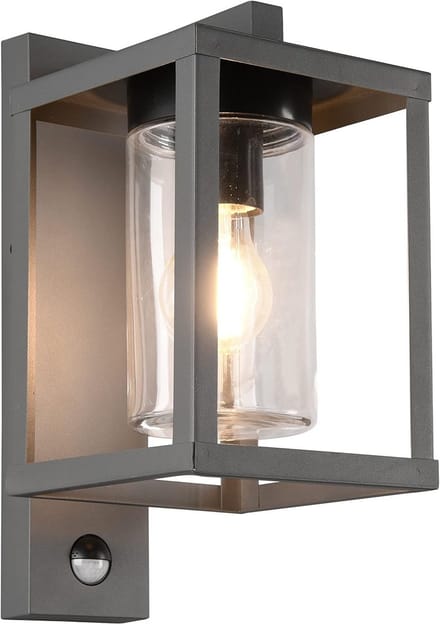 Buitenwandlamp met bewegingssensor en E27 fitting - Antraciet gegoten aluminium