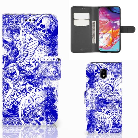 Telefoonhoesje met Naam Samsung Galaxy A70 Angel Skull Blauw