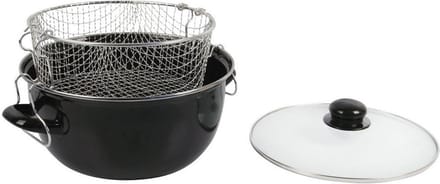 Frituurpan Emaille met Glazen Deksel en Korf - Ø 26cm - Zwart