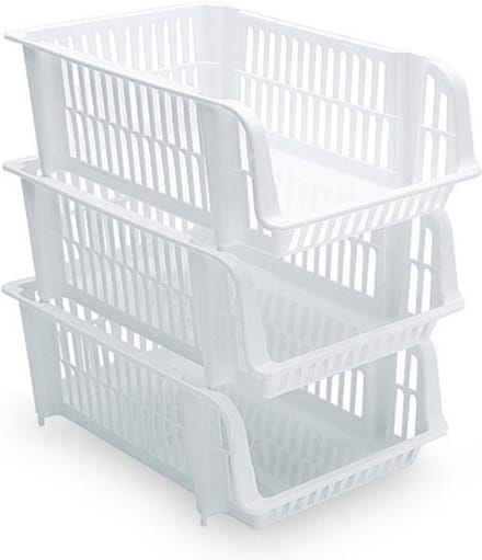 PlasticForte Stapelbare opbergmand - wit - 20L - kunststof - 43 x 32 x 16 cm