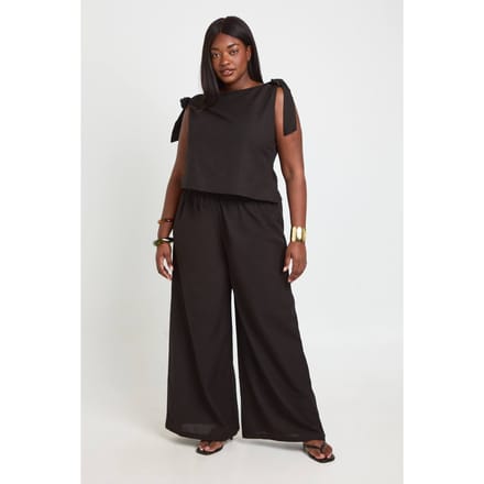 boohoo Dames Plus Strik Schouder Boothals Broek Co-ord | Zwart | Maat: 52