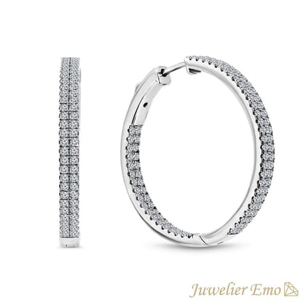 oorringen Zilver met Dubbele Zirkonia stenen – Diameter 35 MM